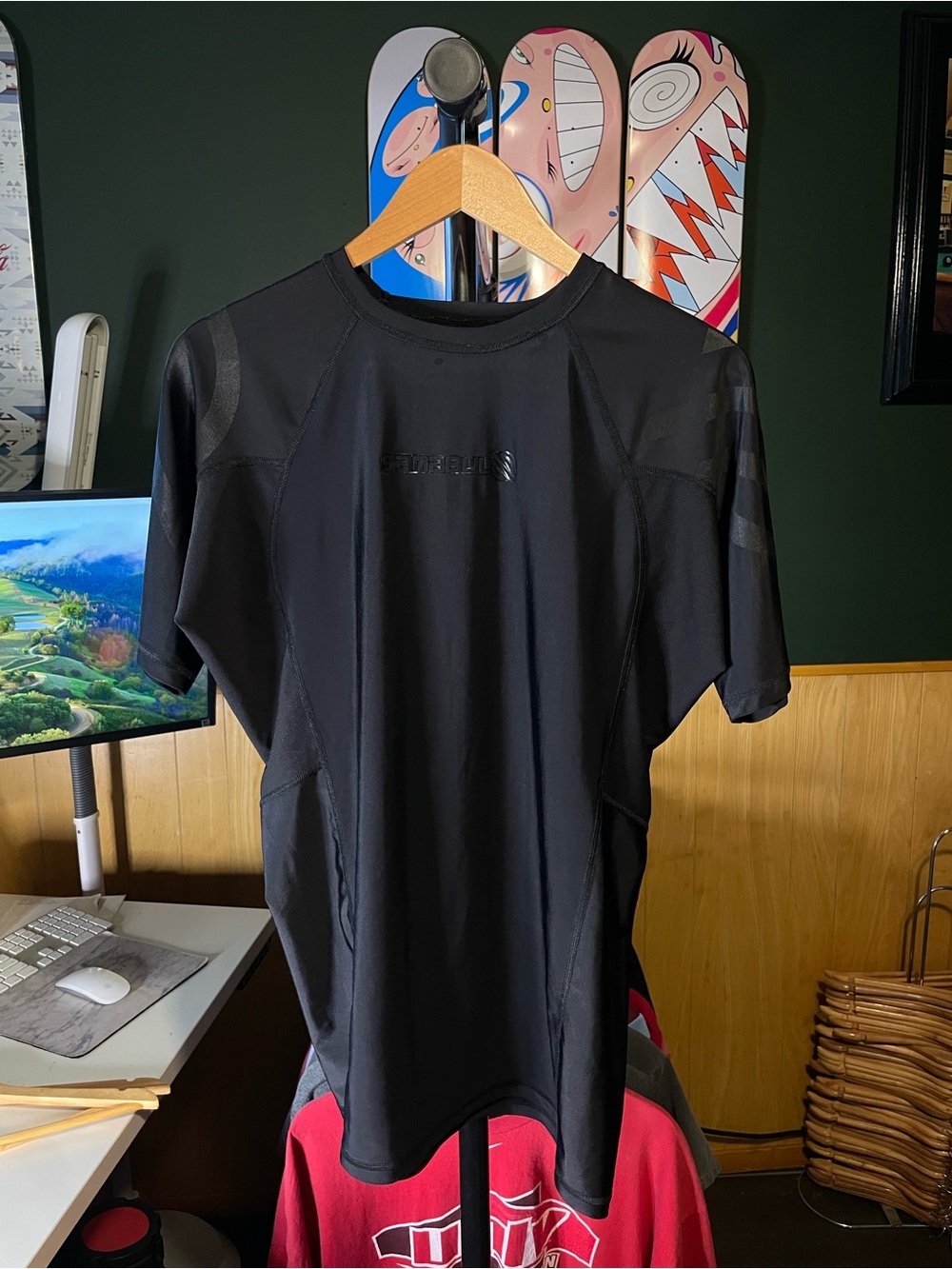Men's Black Short-Sleeve Swim Rash Guard - Subtle Tonal Logo